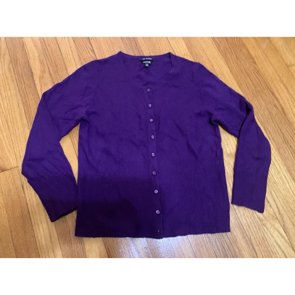 100% Cashmere Purple Button Down Cardigan Sweater Apt. 9 Women's XL